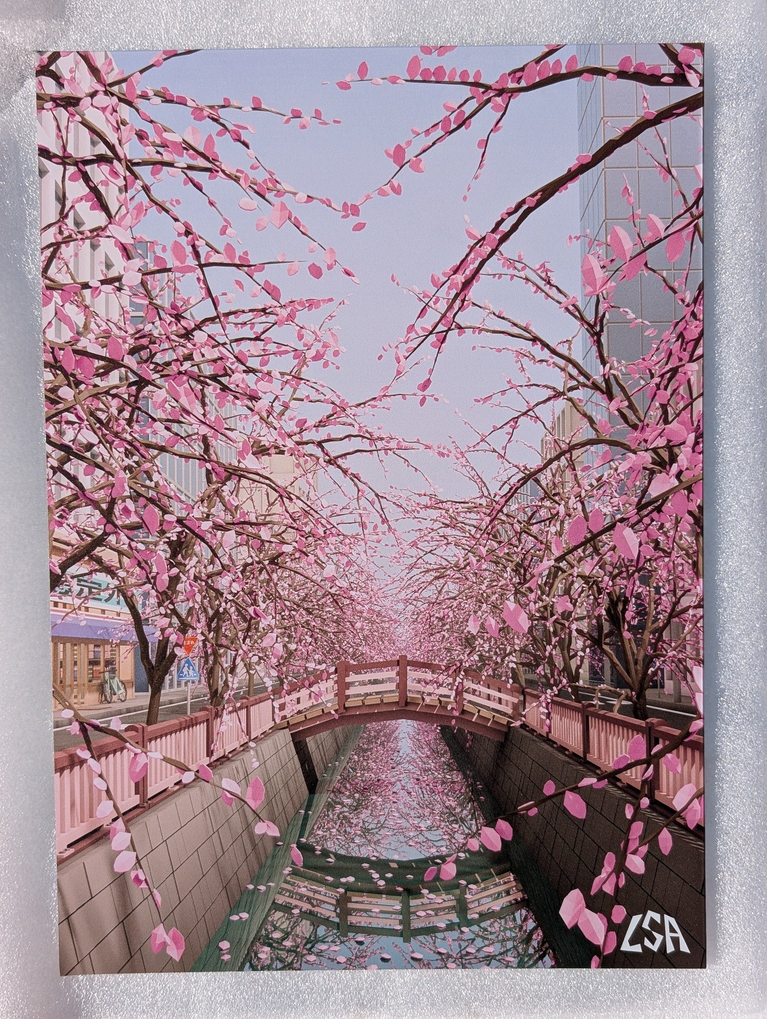 Low Poly Tokyo Canal With Sakura - Metal Poster – Lazy Sloth Art